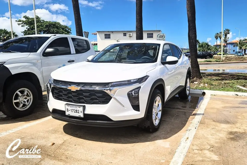 Rental car bonaire white chevrolet tracker front view