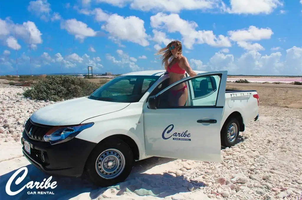 Standard pickup rental car on beach front right view