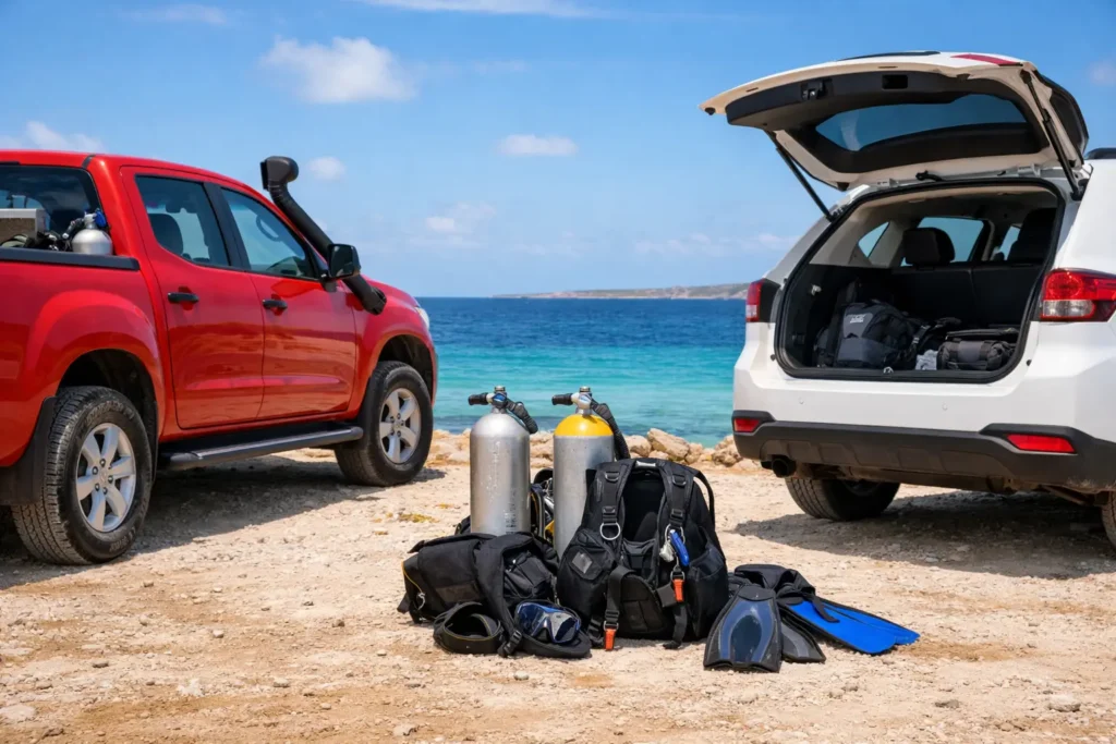 Bonaire Pickup vs SUV for Diving